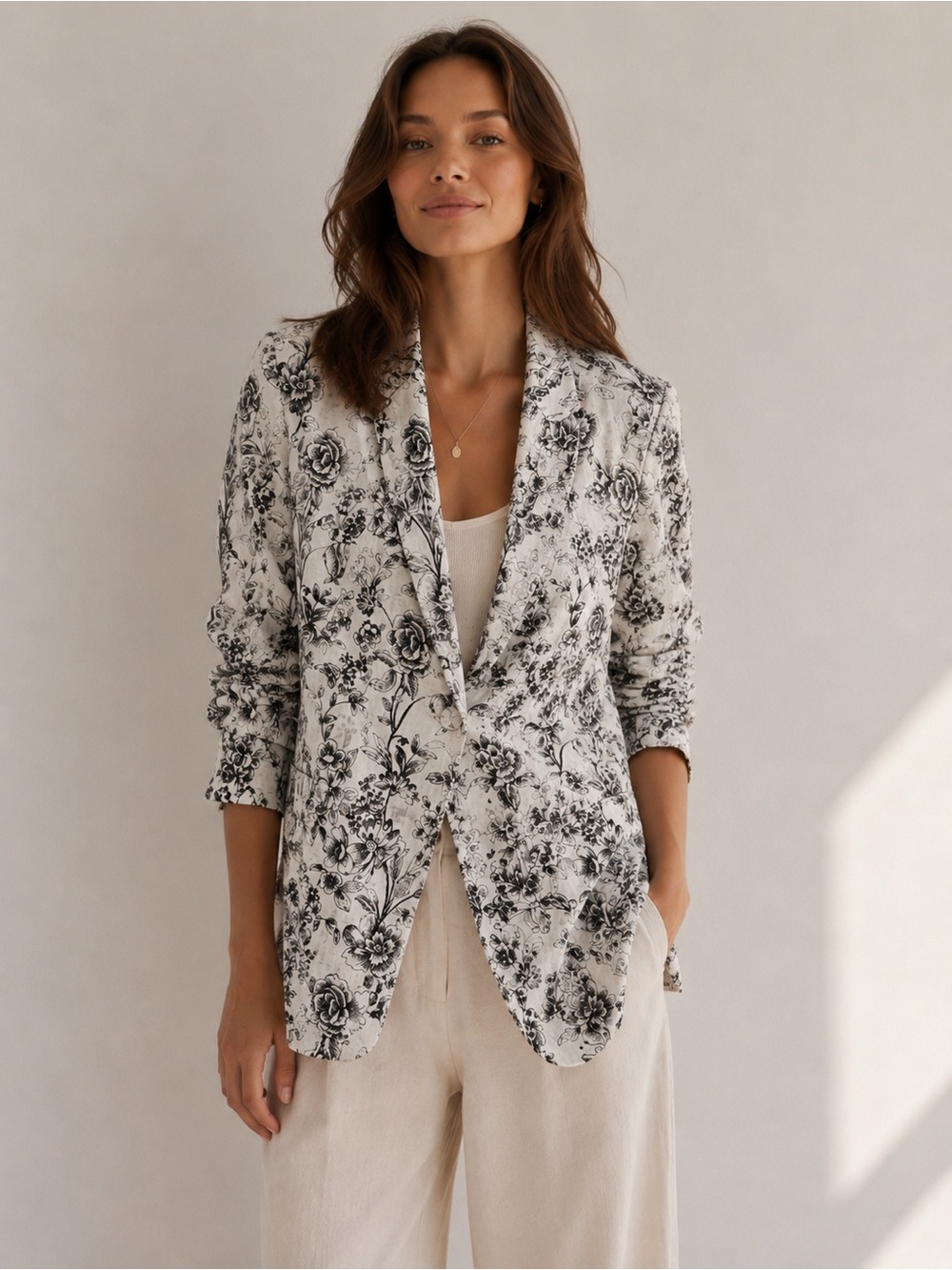 🌿 Joie 100% Linen Floral Blazer Jacket Size Small